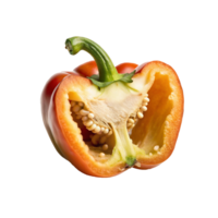 A Closeup View of a Halved Red Bell Pepper Revealing its Seeds and Internal Structure png