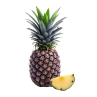 A single ripe pineapple with a slice showcasing its vibrant yellow flesh and tropical appeal png