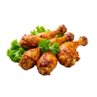 Delicious Crispy Roasted Chicken Drumsticks with Fresh Parsley and Lettuce png