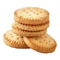 A delicious stack of golden brown, crispy, round crackers or biscuits with a subtly sweet taste and slightly textured surface png