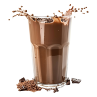 Chocolate Milk Drink Splashing in a Glass with Chocolate Pieces png