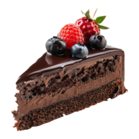 Delicious Chocolate Cake Slice Topped with Fresh Berries png
