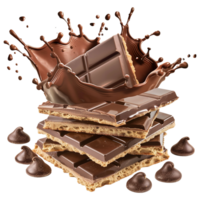 Delicious Chocolate Bar with Graham Cracker Layers and Melted Chocolate Splash png
