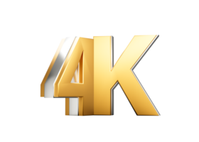 Golden 4K Text With Metallic Gleam Emphasizing Its Milestone Or Resolution Symbolism. 3D Illustration png