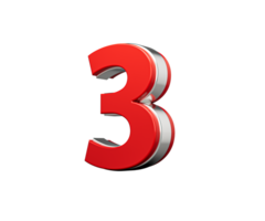Vibrant Red Number Three Number 3 With Sleek Metallic Gleam. 3D Illustration png