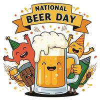 Fun Beer Mug Party Cheers with Happy Cartoon Beer Characters vector