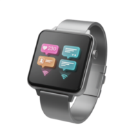 lustroso relógio inteligente exibindo notificações. uma moderno tecnologia gadget com sem fio conectividade e social meios de comunicação atualizações png