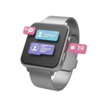 relógio inteligente interface exibindo notificações. mensagens, localização, e social meios de comunicação atualizações png