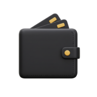 Black Leather Wallet with Gold Accents 3D Render Illustration. A Modern Digital Asset for Finance and Business Applications png