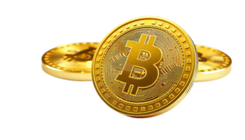 brilhando dourado bitcoin criptomoeda moedas fechar acima. digital moeda investimento e blockchain tecnologia png