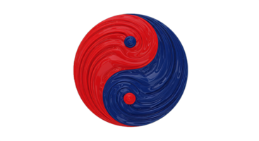 abstrato yin yang símbolo. vermelho e azul rodopiando projeto, 3d render do Saldo e harmonia png