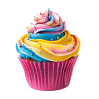 a cupcake with rainbow frosting on top transparent background png