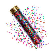 a tube with colorful confetti on transparent background png
