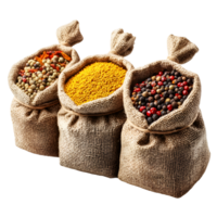 3D Collection of Seasonings in Fabric Pouches on Transparent Background png