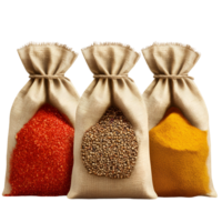 3D Assorted Spices in Small Sacks on Transparent Background png