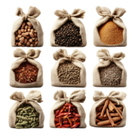 3D Set of Spices in Burlap Bags on Transparent Background png