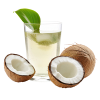 coconut juice with green leaves and half of a coconut png
