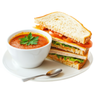 sandwich with soup and tomato isolate on transparent background png