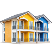 colorful house with balcony isolate on transparent background png
