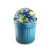 earth in a trash can isolate on transparent background png