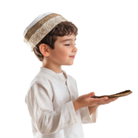 A Little boy celebration Passover jewish holiday, standing side view isolate on transparent background png