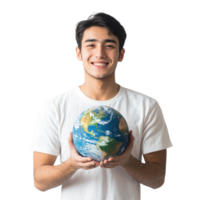 man holding earth globe isolate on transparent background png
