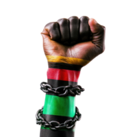 a hand with a painted fist and chains png