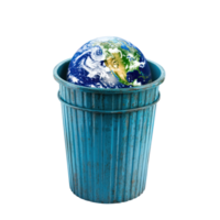 A earth in a trash can isolate on transparent background png