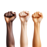 three different colored fists on transparent background png