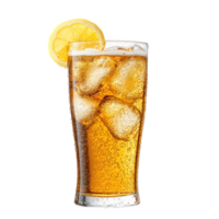 a glass of cola with ice and lemon on a transparent background png
