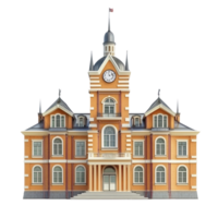 an old school building with a clock tower isolate on transparent background png