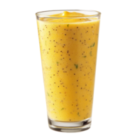 mango smoothie in a glass with a slice of lemon on a transparent background png