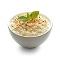 rice pudding with fresh mint leaves in a bowl on a transparent background png