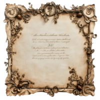 3D Ancient Parchment Scroll With Ornate Frame And Flowers On Transparent Background png