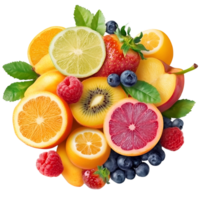 Vibrant Fruit Arrangement Kiwi Orange Lemon Strawberry Blackberry on Transparent Background png