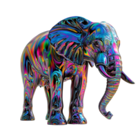 3D Elephant with Colorful Artistic Patterns on Transparent Background png