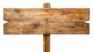 Rustic wooden signpost with a blank surface for text isolated with transparent background. png