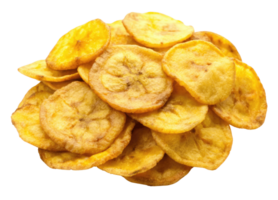 Crispy banana chips piled up in a delicious heap isolated with transparent background. png