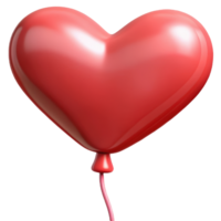 Red heart-shaped balloon 3d render isolated on transparent png