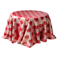 Round table with a heart patterned tablecloth 3d render isolated on transparent png