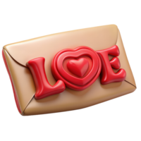Envelope with LOVE and heart seal design 3d render isolated on transparent png