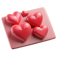 Pink square with several glossy hearts 3d render isolated on transparent png
