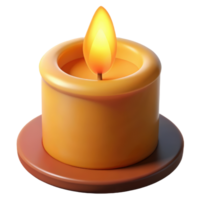 Single lit candle on a brown base 3d render isolated on transparent png