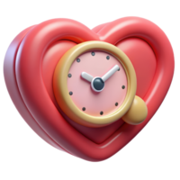 Heart-shaped clock 3d render isolated on transparent png