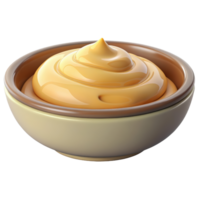 Bowl of creamy yellow sauce 3d render isolated on transparent png