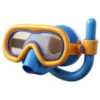 Snorkel mask and tube 3d render isolated on transparent png