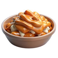 Bowl of poutine with gravy and cheese 3d render isolated on transparent png