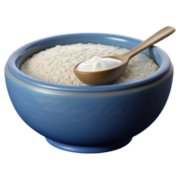 Delicious oatmeal in a blue bowl 3d render isolated on transparent png