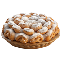 Pie with powdered sugar topping 3d render isolated on transparent png