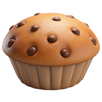 Chocolate chip muffin 3d render isolated on transparent png